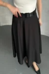 دامن کلوش مشکی زنانه با کمربند - 11209