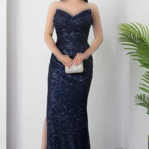 ر vestido آستین بند دار با یقه جلوباز و دکمه‌های تزئینی و چاک DMN4971 - 11427