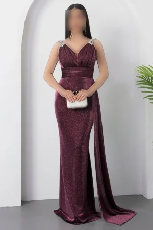 دست‌دوخت شب‌نشینی با جزئیات سنگی روی شانه 39844 - 11408