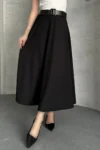 دامن کلوش مشکی زنانه با کمربند - 11209