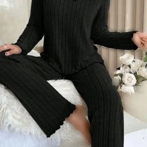 ست پیژامه با جزئیات فیلک قلابی از جنس پنبه مشکی فصلانه - 11033