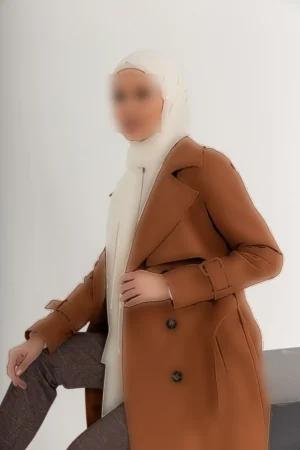 ترنچ کت زنانه پنهان با آستر (طول 110 سانتیمتر) از 100% پنبه 1111-TES - 11273