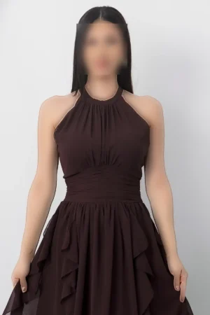 پیراهن شوفونی آستین حلقه‌ای با دامن پف‌دار ELS8561 - 11348