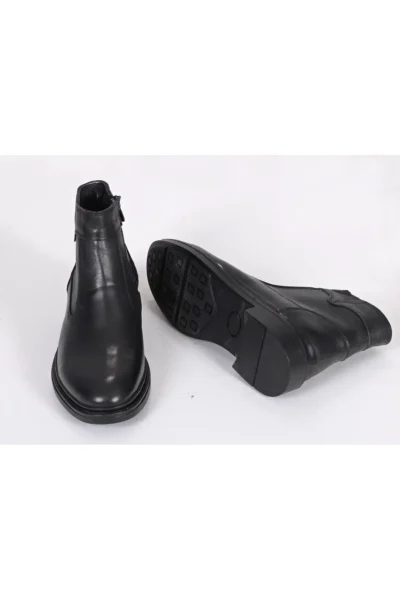 بوت زمستانی مردانه چرم طبیعی مشکی با زیپ - 10679
