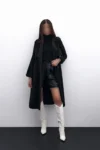 ترنچ‌کت بلند با کمربند - مشکی - 11270