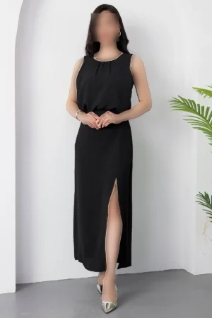 پیراهن آستین‌کوتاه یقه گرد با طراحی دکمی YZC25Y225 - 11308