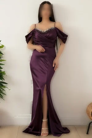 لباس ساتن آستین‌دار با دکمه‌های سینه 39657 - 11426