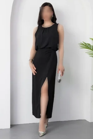 پیراهن آستین‌کوتاه یقه گرد با طراحی دکمی YZC25Y225 - 11308