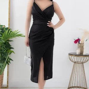 پیراهن میدی با طرح براق و بنددار مدل 39770 - 11438