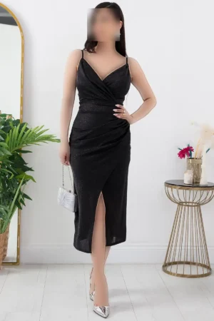 پیراهن میدی با طرح براق و بنددار مدل 39770 - 11438