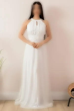 پیراهن شب بلند با یقه C و الیاف براق 13320 - 11358