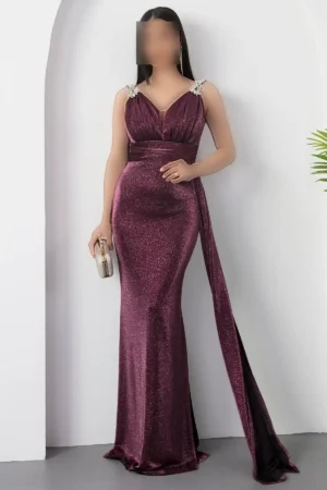 دست‌دوخت شب‌نشینی با جزئیات سنگی روی شانه 39844 - 11408