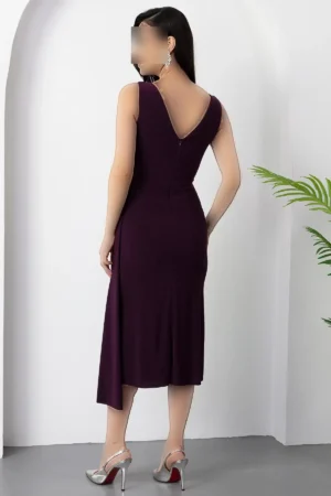 پیراهن کوتاه مجلسی با یقه V و چاک دار بلی taşlı شماره 13464 - 11424