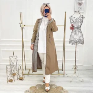 ترنچ کت زنانه ضد آب با آستری داخلی راه راه - 11252