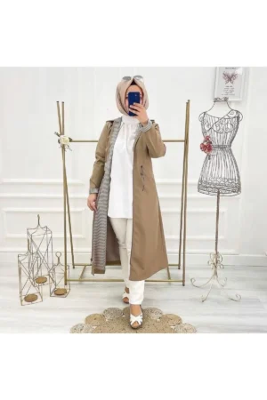ترنچ کت زنانه ضد آب با آستری داخلی راه راه - 11252