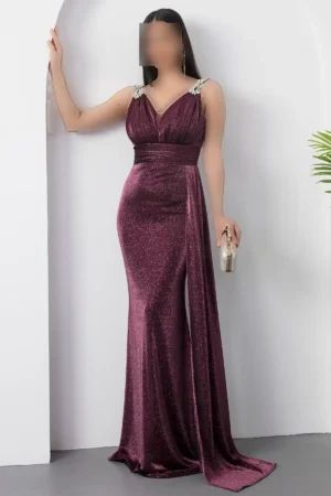 دست‌دوخت شب‌نشینی با جزئیات سنگی روی شانه 39844 - 11408