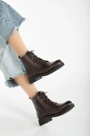 بوت جلسی با بند آستری قهوه‌ای - 10956