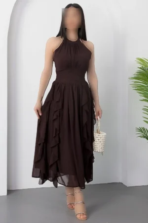 پیراهن شوفونی آستین حلقه‌ای با دامن پف‌دار ELS8561 - 11348