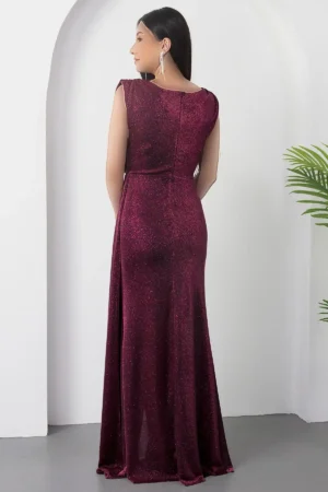 پیراهن یقه دگمه‌ای با تزئینات روی شانه و پارچه براق شماره 39878 - 11300