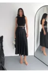 دامن ماکس طولانی با شکاف و چین‌دار - 11220