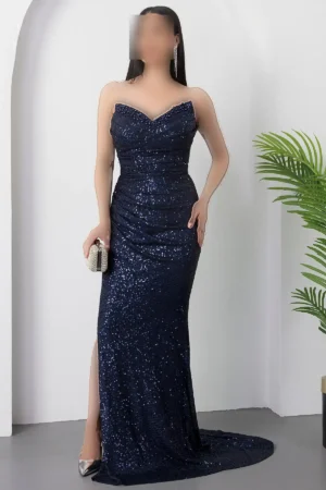 ر vestido آستین بند دار با یقه جلوباز و دکمه‌های تزئینی و چاک DMN4971 - 11427