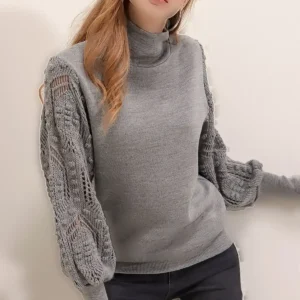 ژاکت زنانه خاکستری با آستین نیمه ماهی و جزئیات دانتل - 11114