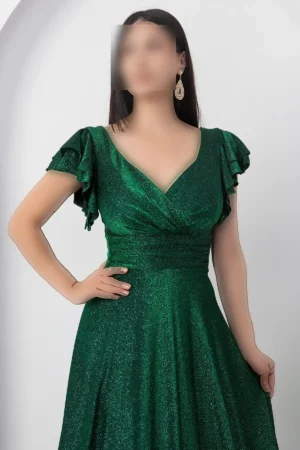 لباس مجلسی با یقه کلاهدار و بافت براق 39925 - 11381