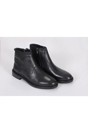 بوت زمستانی مردانه چرم طبیعی مشکی با زیپ - 10679