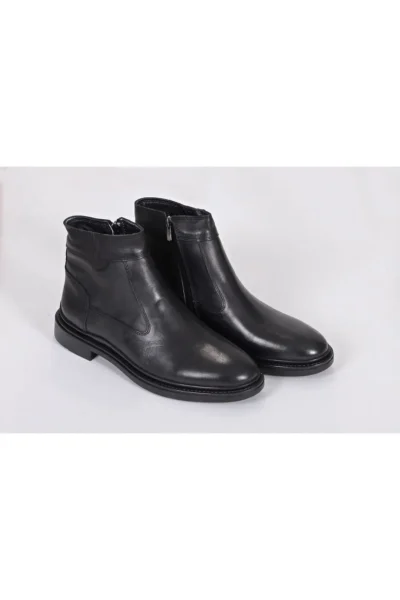 بوت زمستانی مردانه چرم طبیعی مشکی با زیپ - 10679