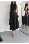 دامن ماکس طولانی با شکاف و چین‌دار - 11220