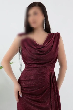 لباس دگاج یقه با تزئینات بر روی شانه و با پارچه‌های براق مدل 39878 - 11351