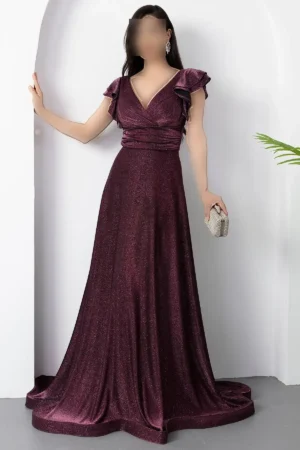 پیراهن مهمانی با آستین كلوش و نقره‌ای 39925 - 11306