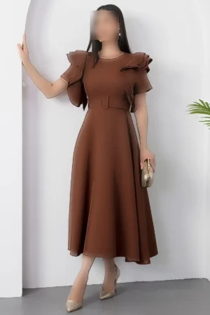 پیراهن ابریشمی با کمربند و دامن چین‌دار Kollar DKS1213 - 11316