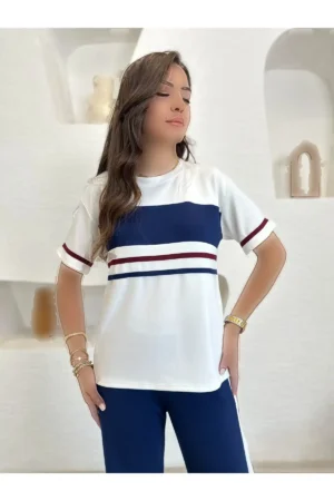 ست لباس راحتی و شیک با پارچه modal راه‌دار و لاستیکی، مناسب برای استفاده روزمره و تابستانی. - 11123