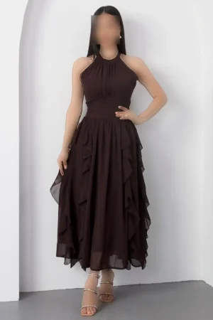 پیراهن شوفونی آستین حلقه‌ای با دامن پف‌دار ELS8561 - 11348