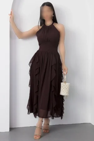 پیراهن شوفونی آستین حلقه‌ای با دامن پف‌دار ELS8561 - 11348