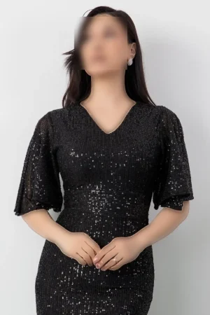 پیراهن بلند پاپیه‌ت با یقه V مدل AP-3004 - 11341