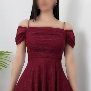 پیراهن توری نازک آستین دار با یقه کره‌ای و بافت براق 39976 - 11310