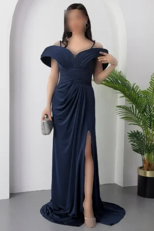 لباس مجلسی چین‌دار با شکاف سینه ECR5474 - 11437