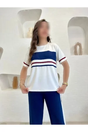 ست لباس راحتی و شیک با پارچه modal راه‌دار و لاستیکی، مناسب برای استفاده روزمره و تابستانی. - 11123