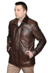 کت و کاپشن چرم طبیعی مردانه اوون دارجی با آستری خزدار رنگ قهوه‌ای تیره - 11450