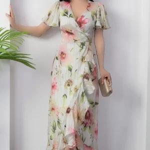 دستdress با یقه کراوات و آستین‌های پفی YZC25Y230 - 11374