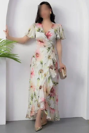 دستdress با یقه کراوات و آستین‌های پفی YZC25Y230 - 11374