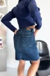 کوتاه دامن جین زنانه با قد متوسط و فاق بلند رنگ آبی تیره - مدل آلیس ۴۰۰۶ - 11246