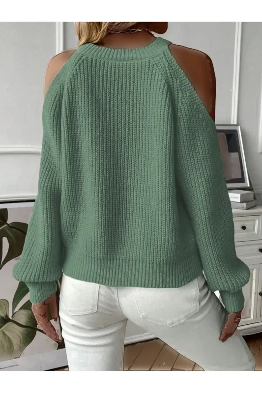 ژاکت بافتنی زمستانی زنانه یقه گرد با آستین‌های باز (باقالی) رنگ نعناعی - 11112