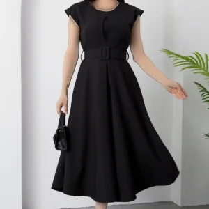 لباس کمردار چین‌دار یقه‌گرد 2025-4236 - 11425