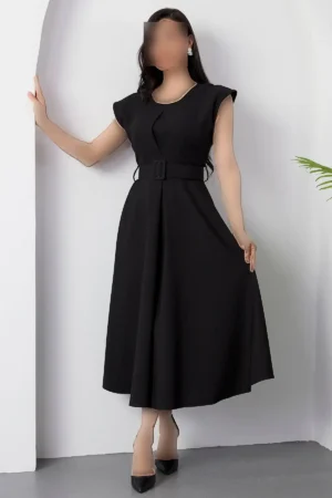 لباس کمردار چین‌دار یقه‌گرد 2025-4236 - 11425