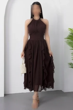 پیراهن شوفونی آستین حلقه‌ای با دامن پف‌دار ELS8561 - 11348