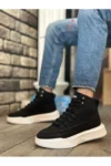 بوت ورزشی مردانه با بند مخفی و کفی بلند مشکی و سفید BA0321 - 10827