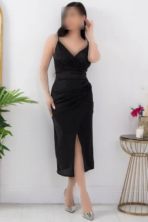پیراهن میدی با طرح براق و بنددار مدل 39770 - 11438
